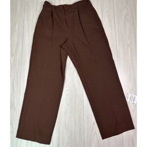 ASOS DESIGN Brown Wide Leg Pleated Tailored Trousers Pants Elastic Waist Size M‎